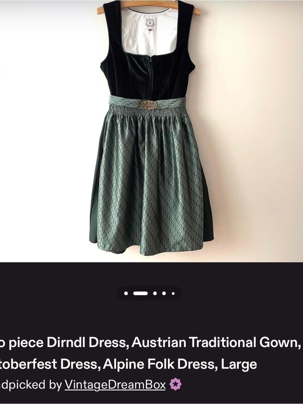 Vintage green velvet dirndl with apron